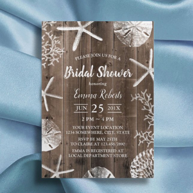 Rustic Beach Wedding Seashells Bridal Shower Invitation (Creator Uploaded)