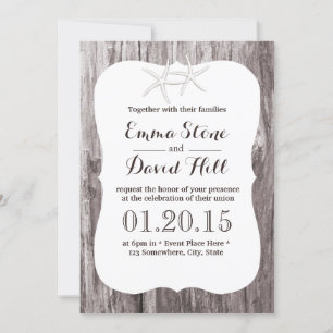 Rustic Beach Wedding Starfish Driftwood Invitation