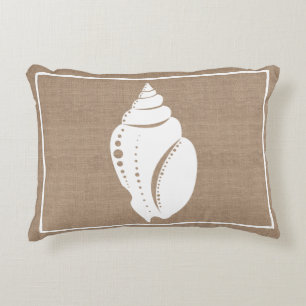 Rustic Beach White Seashell & Faux Burlap Decorative Cushion