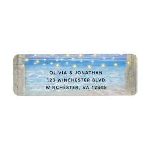 Rustic Beach Wood Blue Wedding Return Address Label