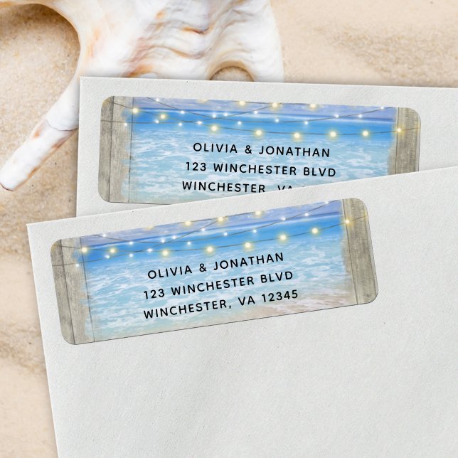 Rustic Beach Wood Blue Wedding Return Address Label (Creator Uploaded)