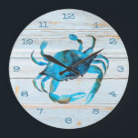 Rustic Beach Wood Crab Coastal Large Clock<br><div class="desc">Bring the beach to your home with this rustic wood with watercolor blue crab design wall clock.</div>
