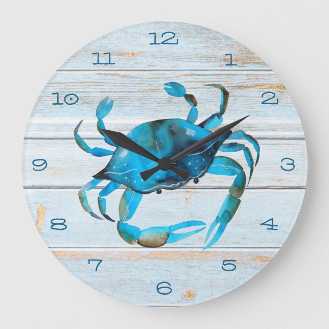 Rustic Beach Wood Crab Coastal Large Clock (Front)