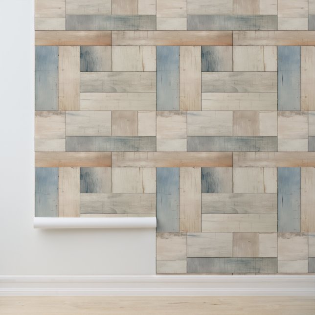 Rustic Beach Wood Repeat Pattern Wallpaper (Application)