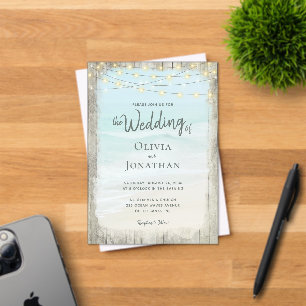 Rustic Beach Wood String Lights Waves Wedding Acrylic Invitations