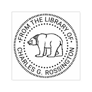 Rustic Bear #6B Round Library Book Name Self-inking Stamp