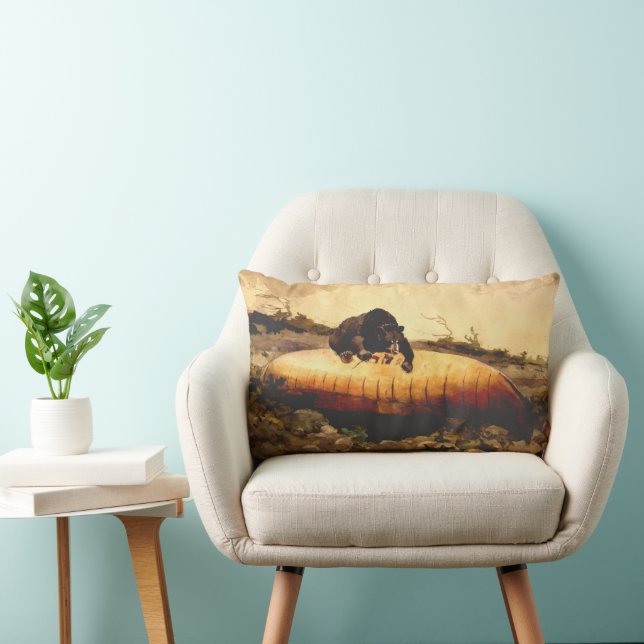 Rustic Bear and Canoe Winslow Homer 1895 Camp Lumbar Cushion (Chair)
