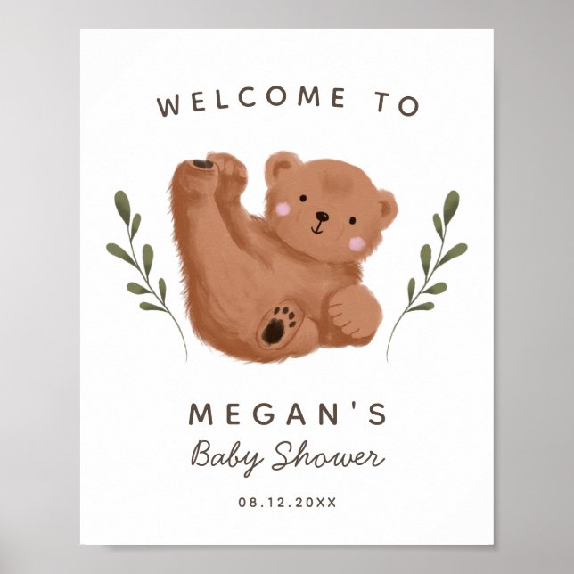 Rustic Bear Baby Shower Welcome Sign (Front)