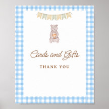 Rustic Bear Blue Gingham Baby Shower Tabletop