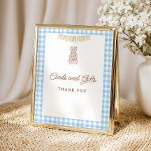 Rustic Bear Blue Gingham Baby Shower Tabletop