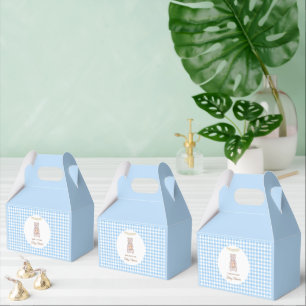 Rustic Bear Blue Watercolor Gingham Baby Shower Favour Box