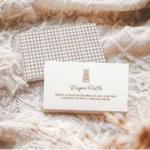 Rustic Bear Brown Gingham Diaper Raffle Enclosure Card