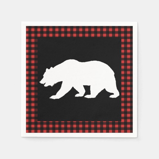 Rustic Bear & Buffalo Check Plaid Napkin (Front)
