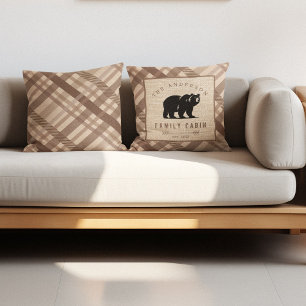 Rustic Bear Country Name Cabin in the Woods Cushion