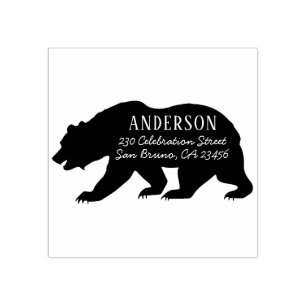 Rustic Bear Custom Family Name & Return Address Rubber Stamp
