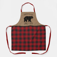 Rustic Bear Family Cabin Red Buffalo Plaid Burlap