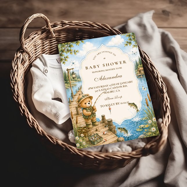 Rustic Bear Fishing Baby Shower Invitation (Creator Uploaded)