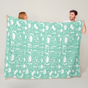 Rustic Bear Fox Deer Racoon Folk Art Pattern Fleece Blanket