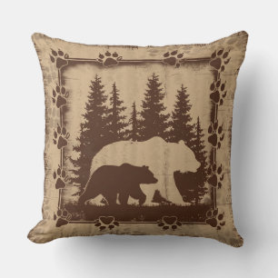 Rustic Bear in the Forest Log cabin inspired Cushion