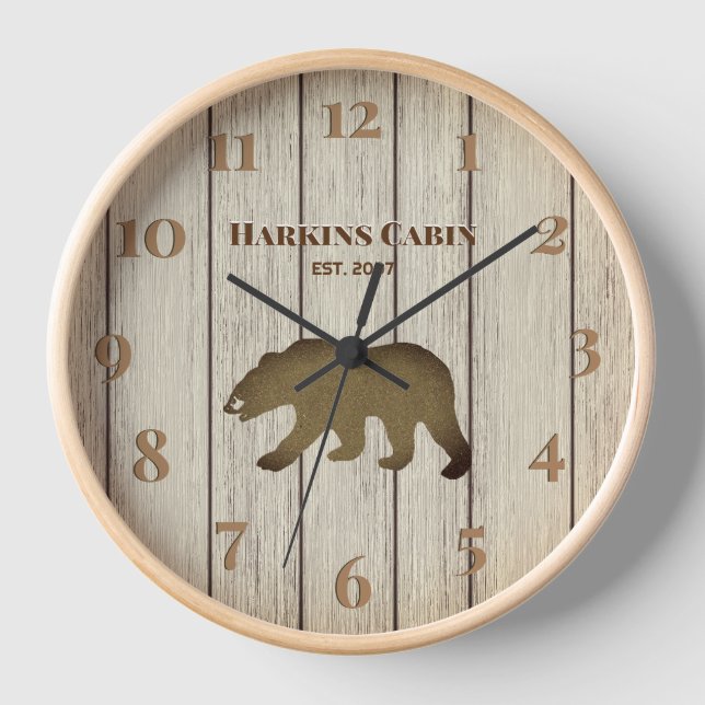 Rustic Bear Lodge 3 Clock (Front)