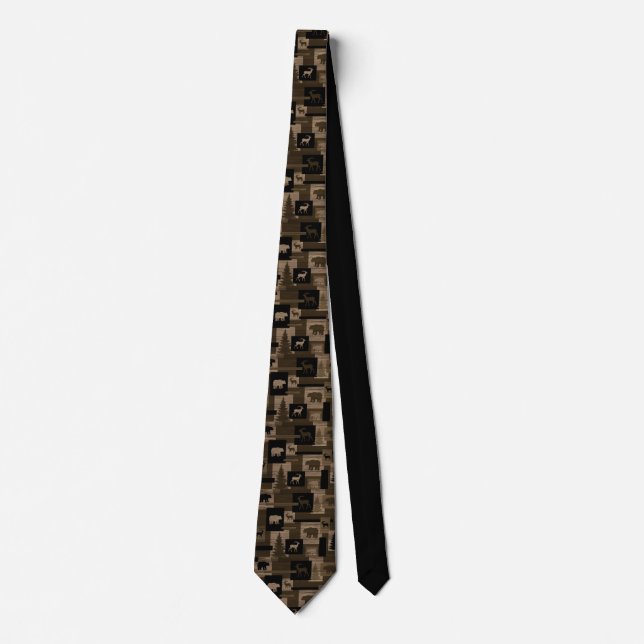 Rustic bear moose wood pattern necktie (Front)