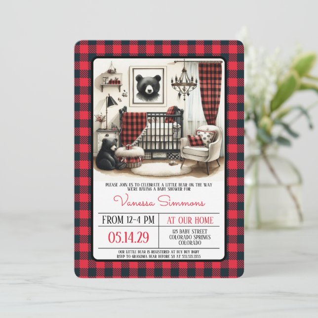 Rustic Bear Nursery Baby Shower Invitation (Standing Front)