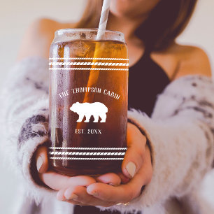 Rustic Bear Personalised Family Name Can Glass