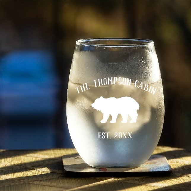 Rustic Bear Personalised Family Name Stemless Wine Glass (Creator Uploaded)
