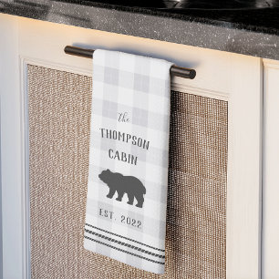Rustic Bear Personalised Plaid Tea Towel