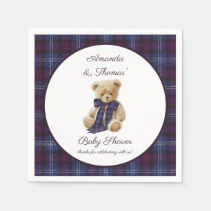 Rustic Bear Purple Bow Baby Shower  Napkin