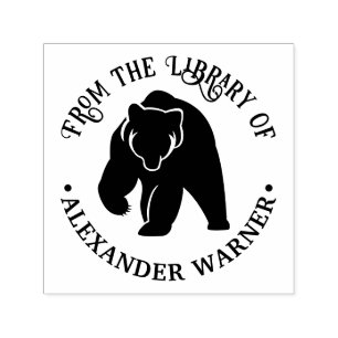 Rustic Bear Silhouette #2 Round Library Book Name Self-inking Stamp