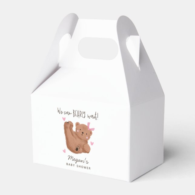 Rustic Bear We Can Bearly Wait Girl Baby Shower  Favour Box (Front Side)
