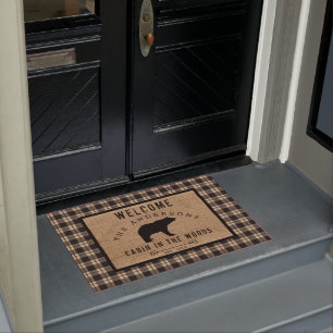 Rustic Bear Welcome Cabin in the Woods Family Name Doormat