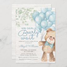 Rustic Bearly Wait Blue Bear Boy Baby Shower