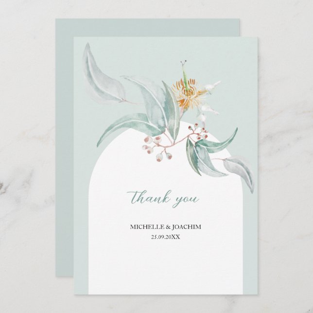 Rustic Beautiful Mint Eucalyptus Watercolor Art Thank You Card (Front/Back)