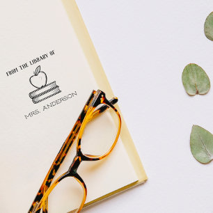 Rustic Beautiful Teacher Apple From The Library Of Self-inking Stamp