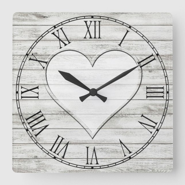 Rustic Beautiful Wood Texture Heart Square Wall Clock (Front)