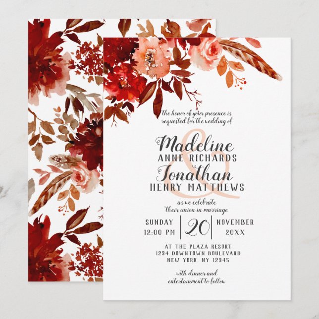 Rustic Beauty Bohemian Floral Top Border Wedding Invitation (Front/Back)