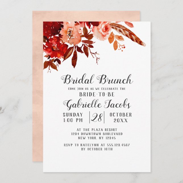Rustic Beauty Floral Boho Chic Bridal Brunch Invitation (Front/Back)