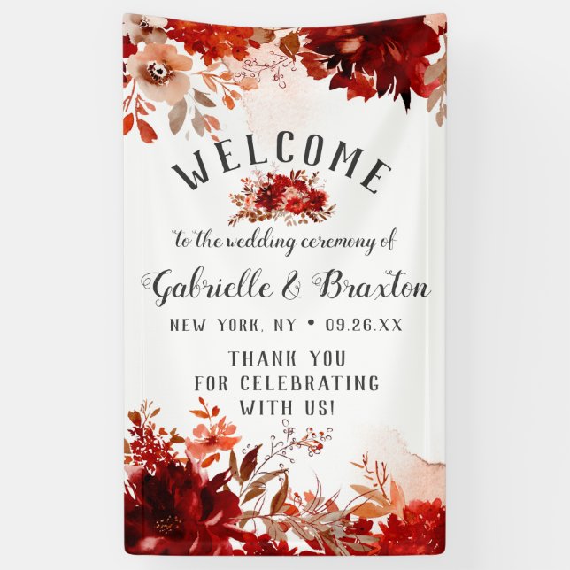 Rustic Beauty Floral Border Chic Wedding Welcome Banner (Vertical)