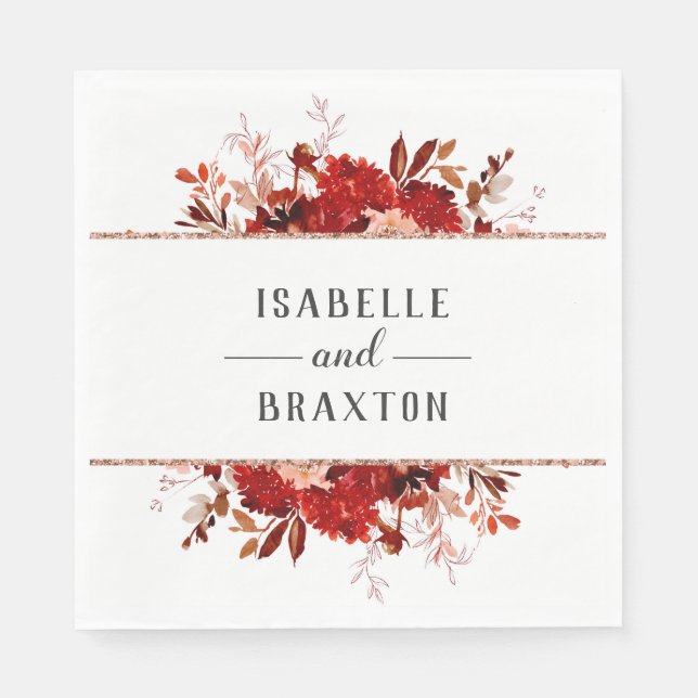 Rustic Beauty Floral Framed Fall Wedding Monogram Napkin (Front)