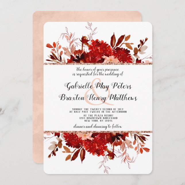 Rustic Beauty Rose Gold Floral Framed Wedding Invitation (Front/Back)