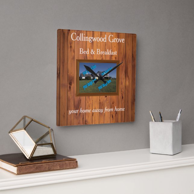 Rustic Bed and Breakfast 🌿 Country Inn Square Wall Clock (Office)