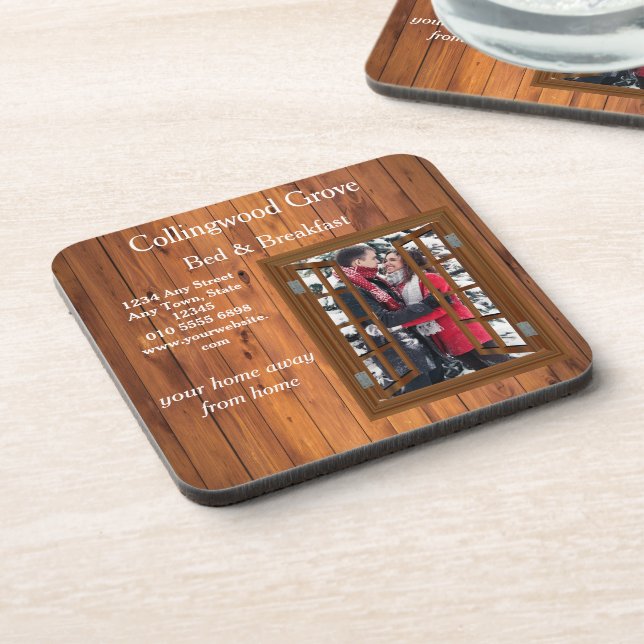 Rustic Bed and Breakfast 🌿 Custom Lodge Logo  Coaster (Left Side)