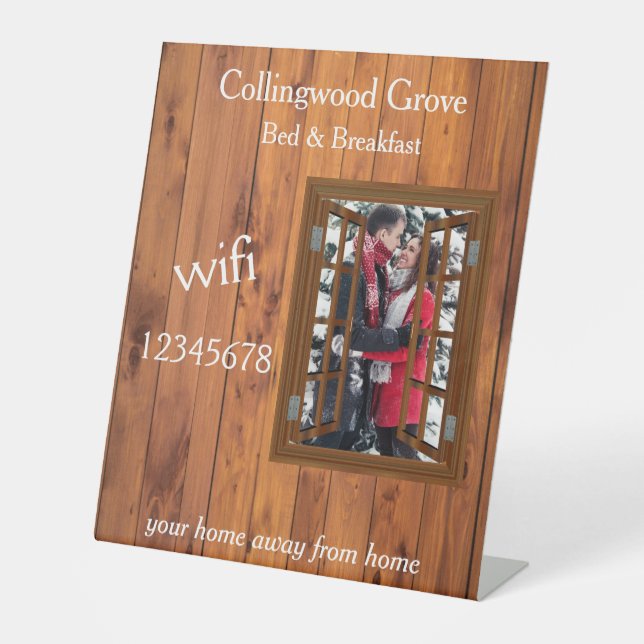 Rustic Bed and Breakfast 🌿 Wifi Info Pedestal Sign (Front)