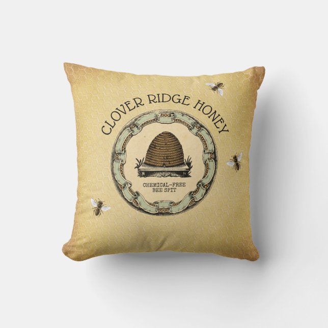 Rustic Bee and Honeycomb Label Cushion (Front)