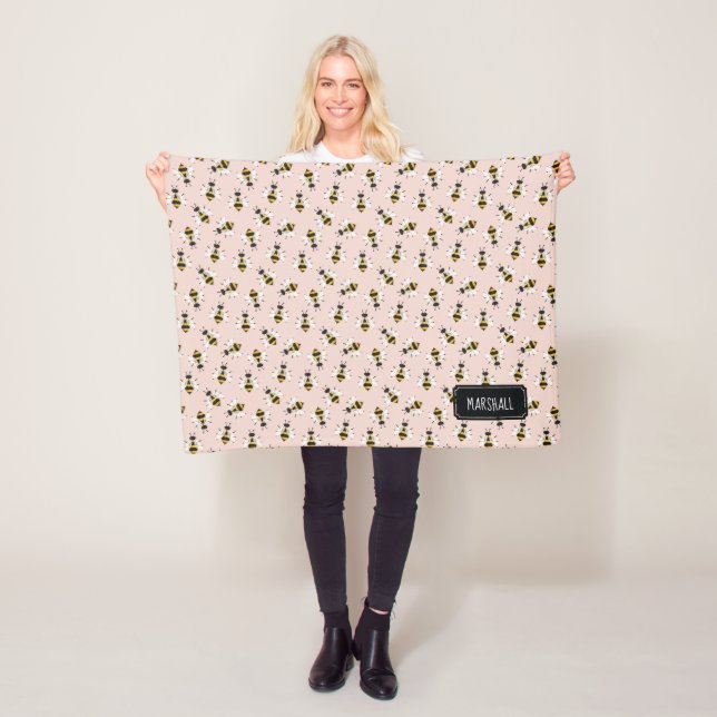 Rustic Bee Baby Girl Blanket with Custom Name (In Situ)