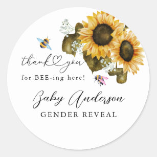 Rustic Bee Sunflower Gender Reveal Party Favour Classic Round Sticker