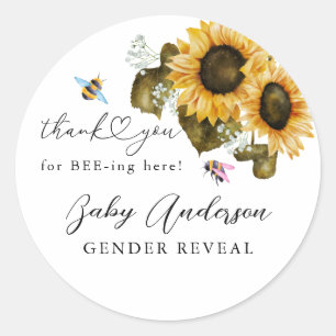 Rustic Bee Sunflower Gender Reveal Party Favour Classic Round Sticker