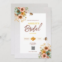 Rustic Bee Theme QR Code Bridal Shower Invitation